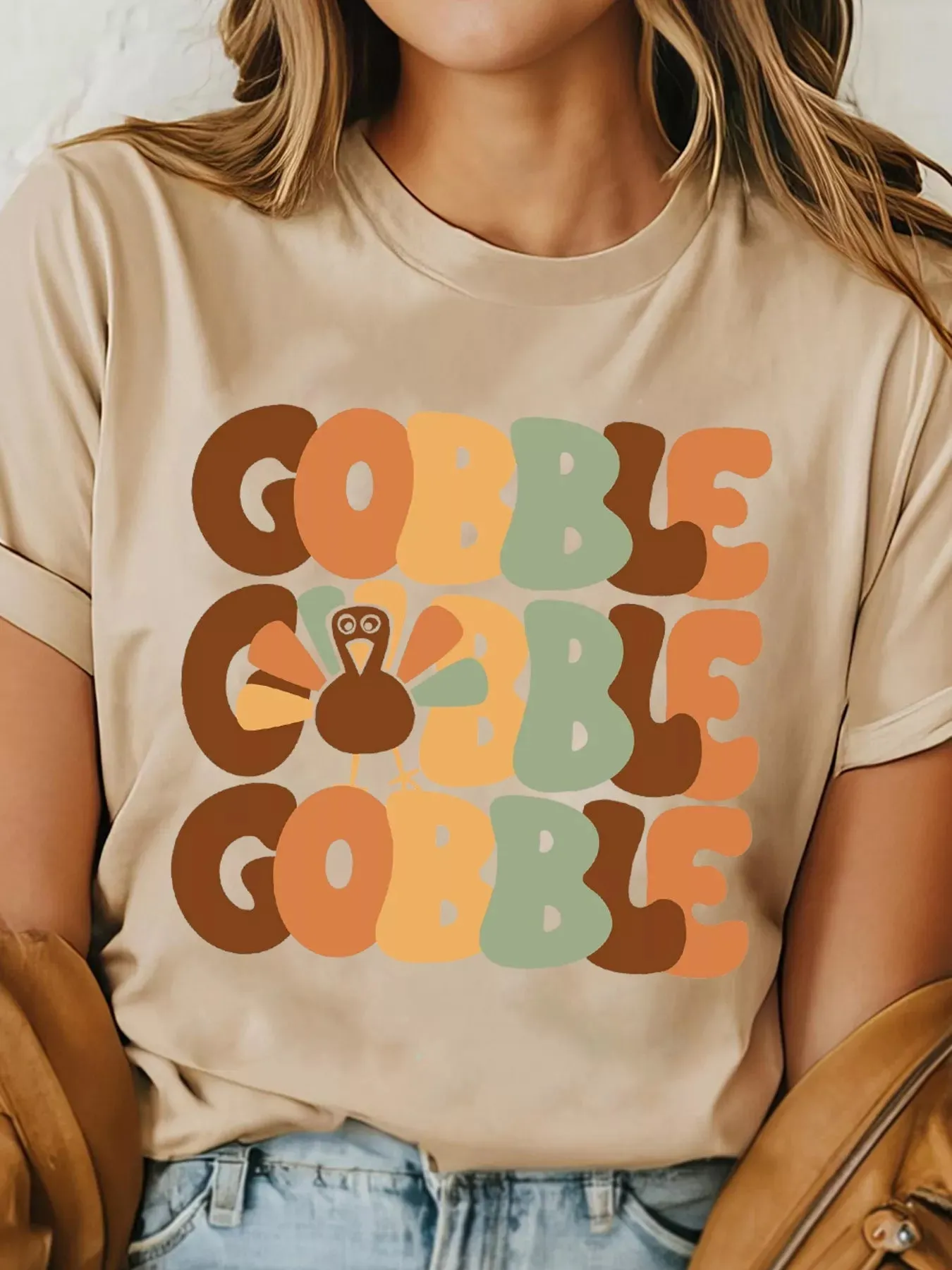 GOBBLE Turkey Graphic Thanksgiving Round Neck Tee sold by Charming Charlie product image thumbnail 3