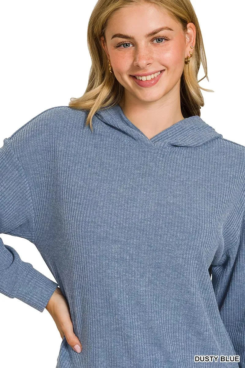 Zenana Ribbed Long Sleeve Hoodie sold by Charming Charlie product image thumbnail 4