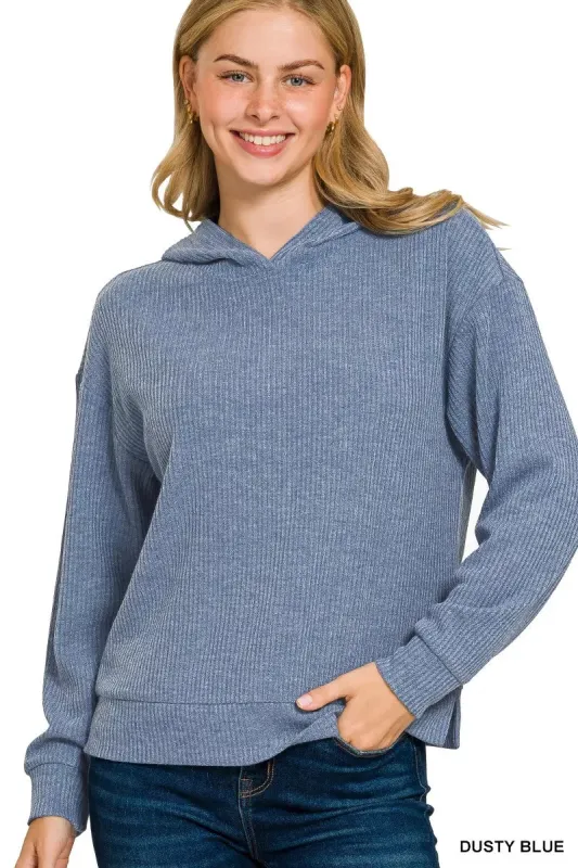 Zenana Ribbed Long Sleeve Hoodie sold by Charming Charlie