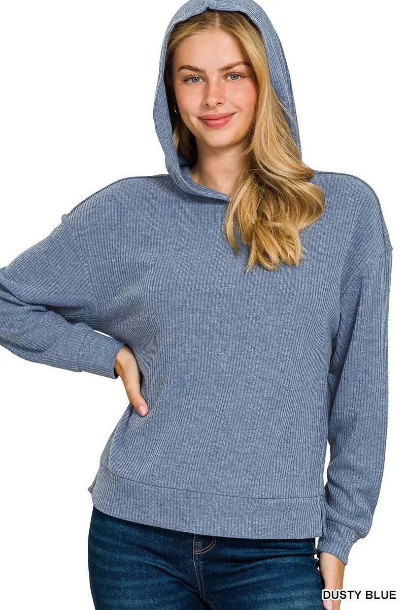 Zenana Ribbed Long Sleeve Hoodie sold by Charming Charlie product image thumbnail 2