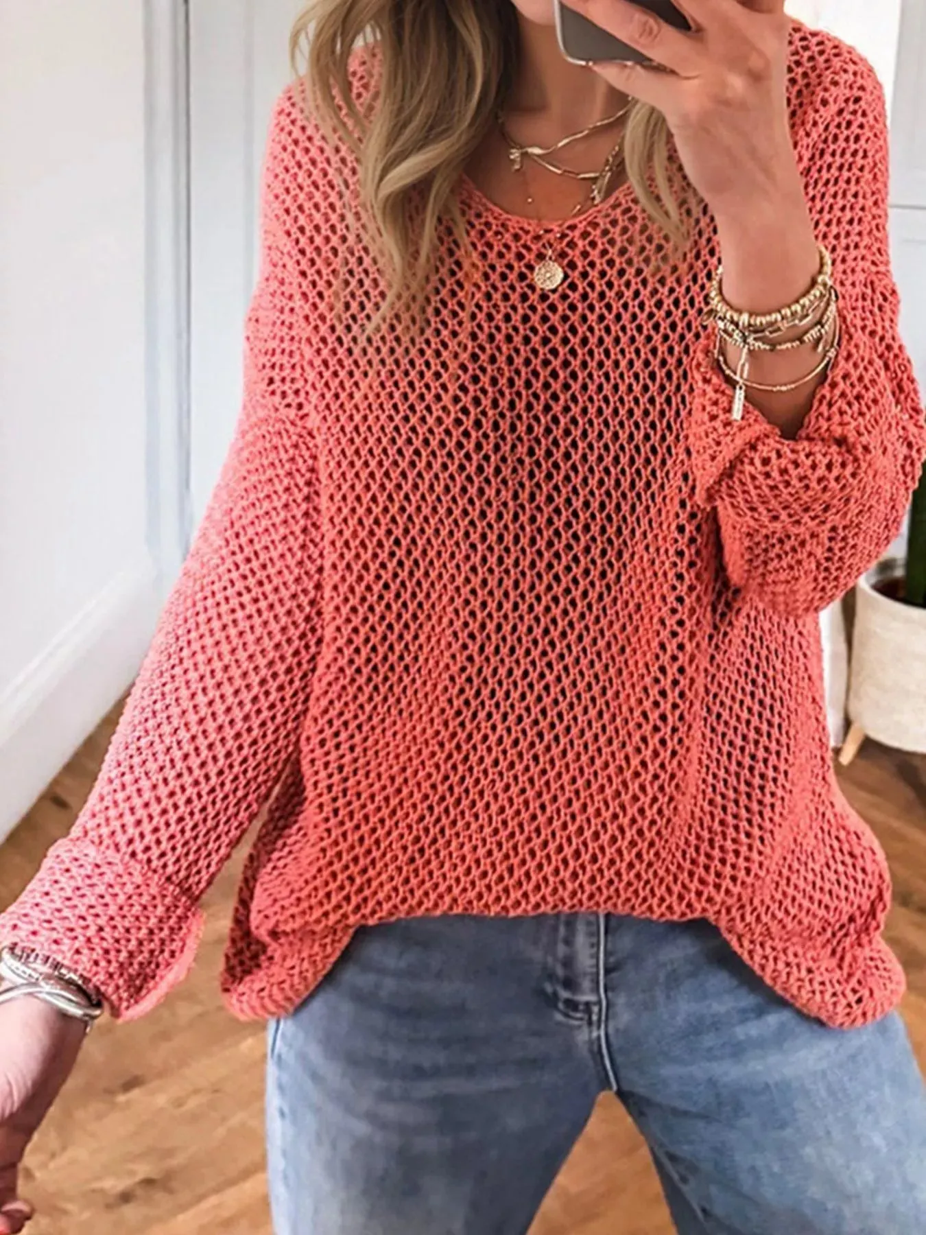 Crochet Hollow Out Long Sleeve Knit Top sold by Charming Charlie product image thumbnail 5