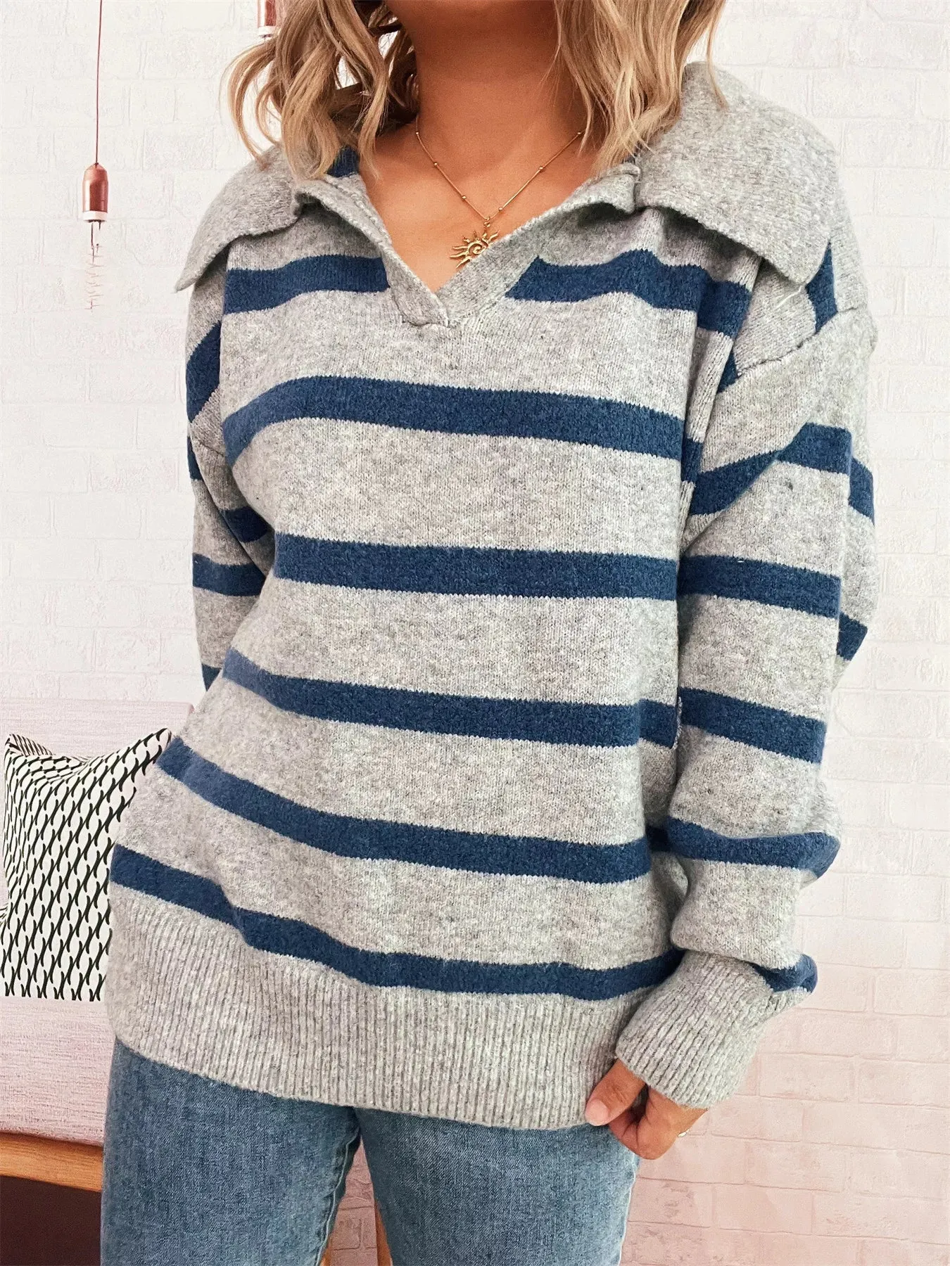 Striped Dropped Shoulder Sweater sold by Charming Charlie product image thumbnail 3