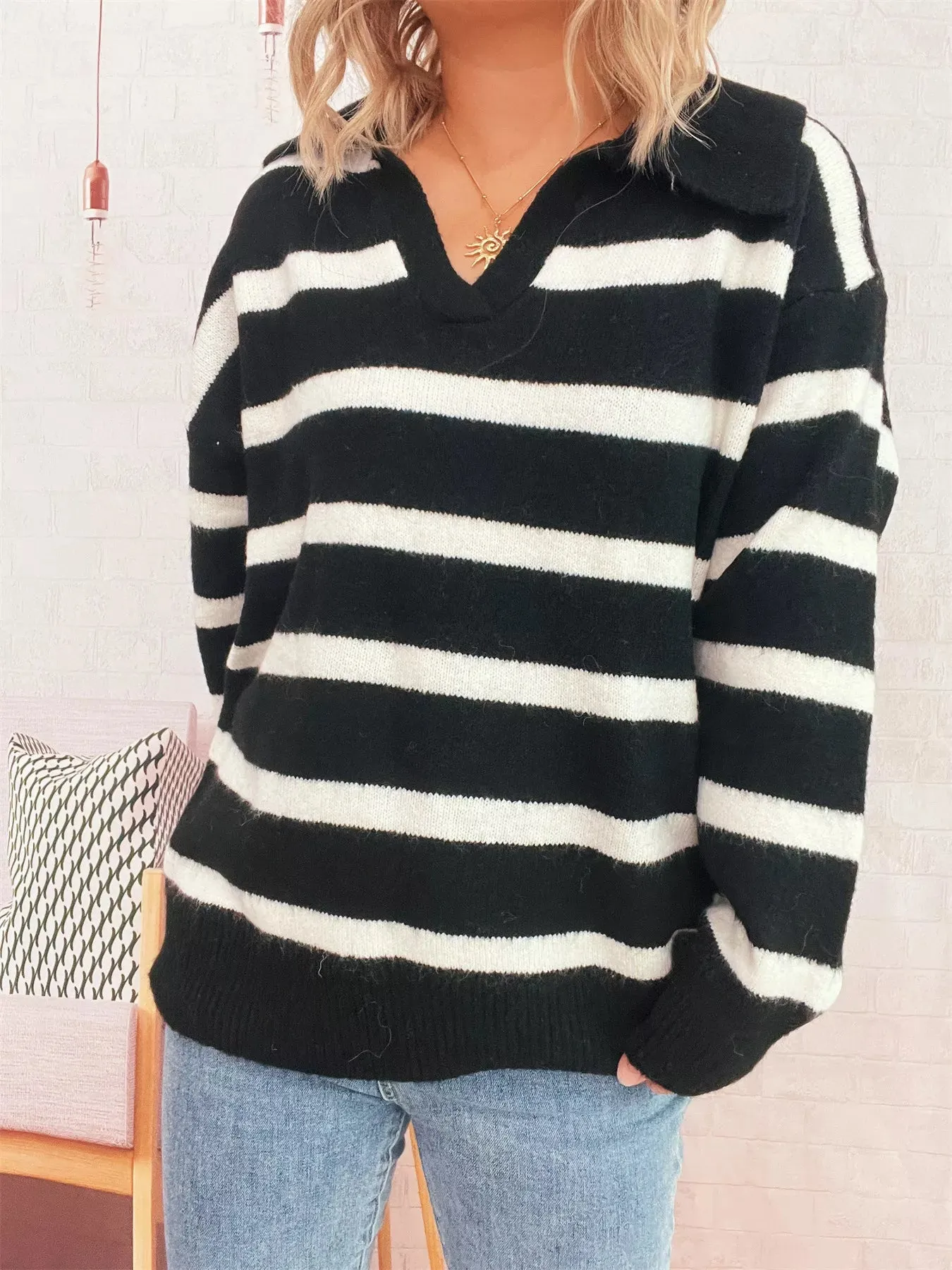Striped Dropped Shoulder Sweater sold by Charming Charlie product image thumbnail 5