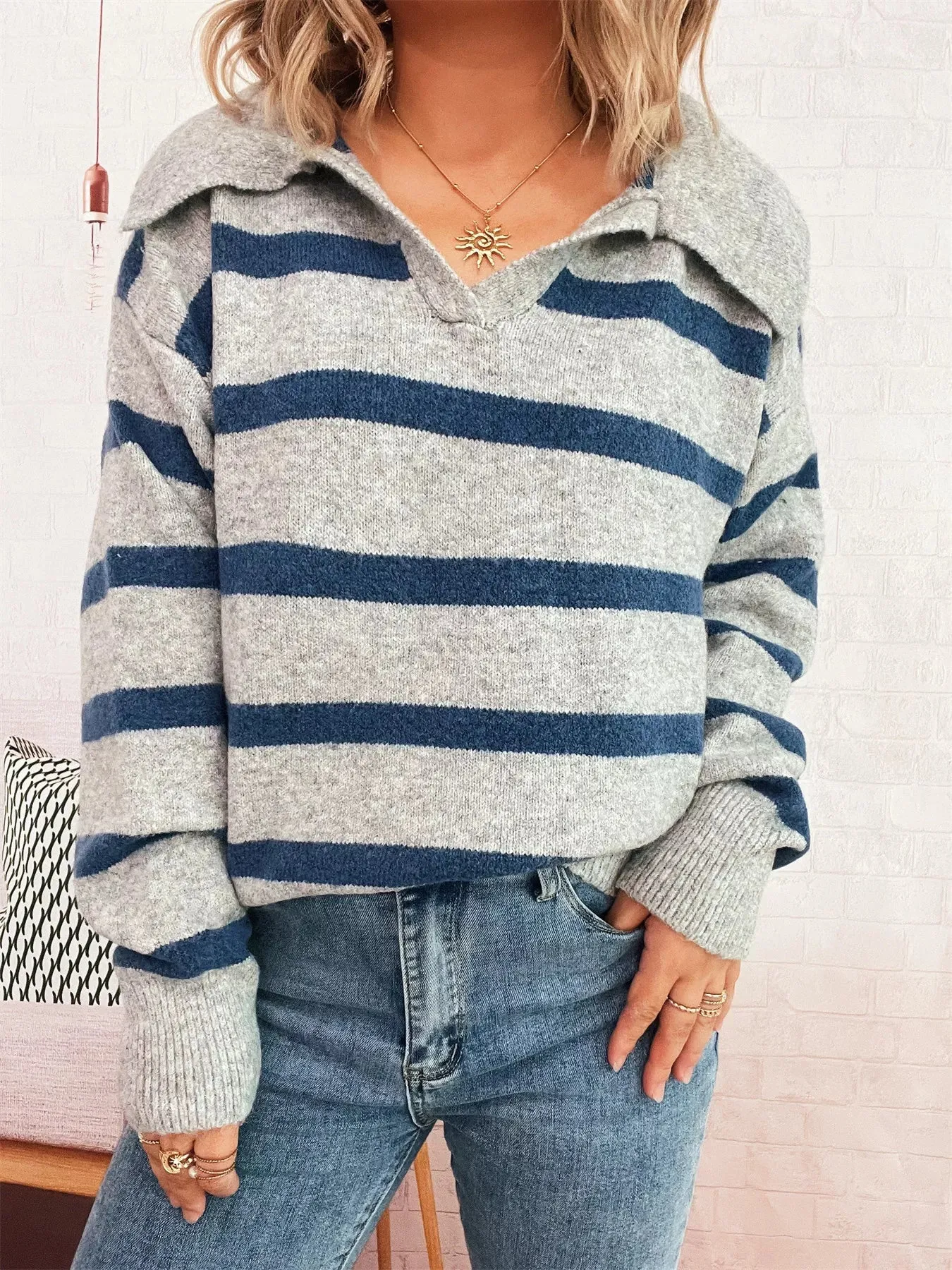 Striped Dropped Shoulder Sweater sold by Charming Charlie product image thumbnail 2