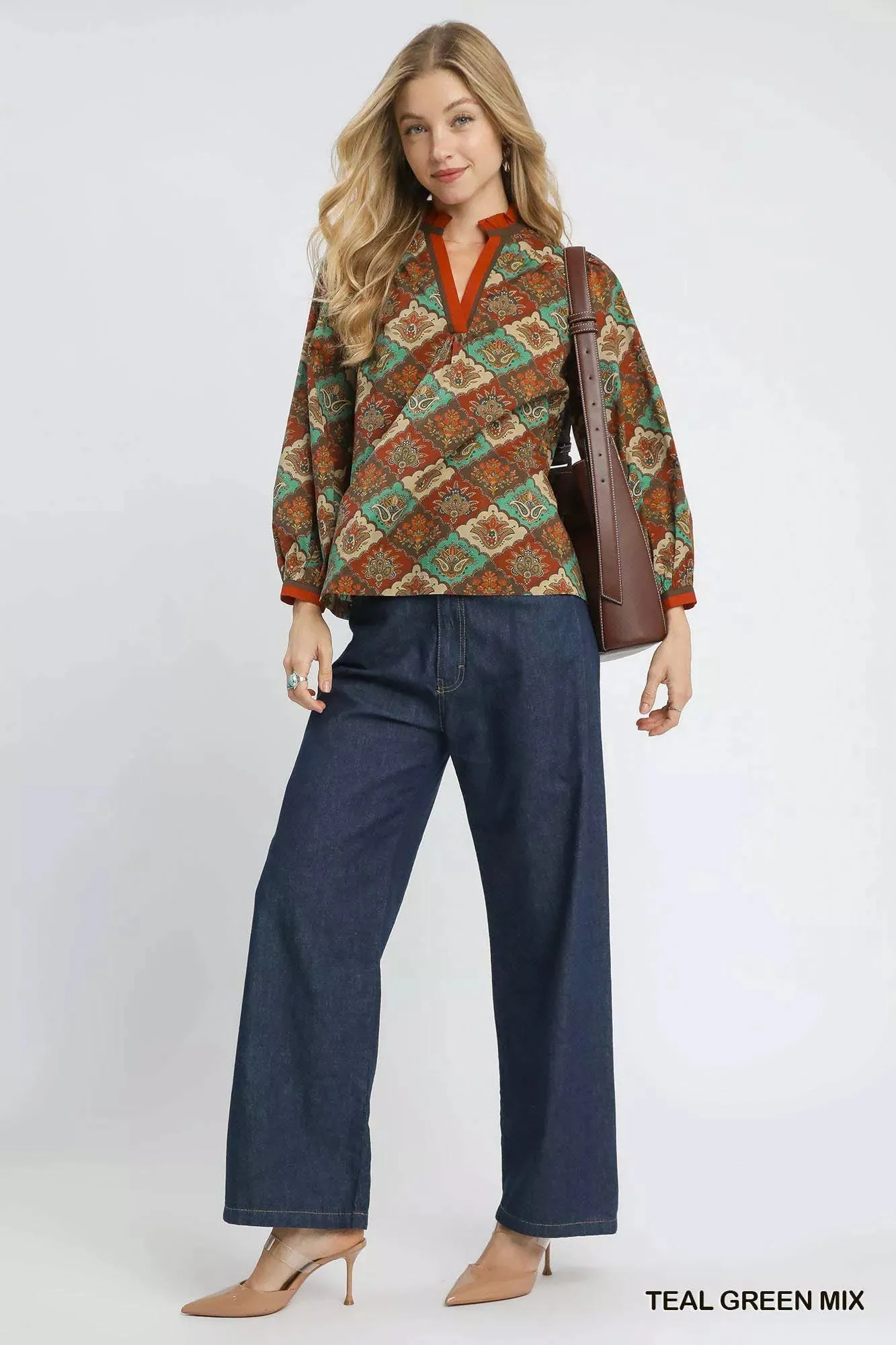 Umgee Abstract Print Ruffle Neck Top sold by Charming Charlie product image thumbnail 4