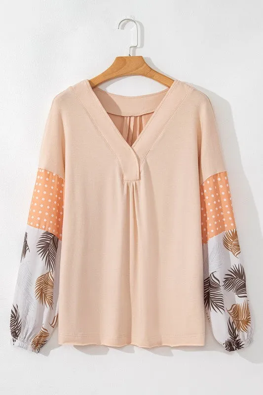 Tropical Polka Dot Patchwork Puff Sleeve V-Neck Bl sold by Charming Charlie product image thumbnail 5