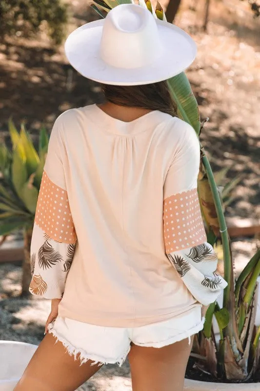 Tropical Polka Dot Patchwork Puff Sleeve V-Neck Bl sold by Charming Charlie product image thumbnail 2
