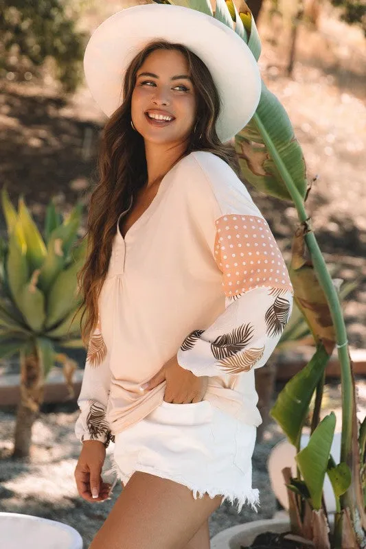 Tropical Polka Dot Patchwork Puff Sleeve V-Neck Bl sold by Charming Charlie product image thumbnail 3