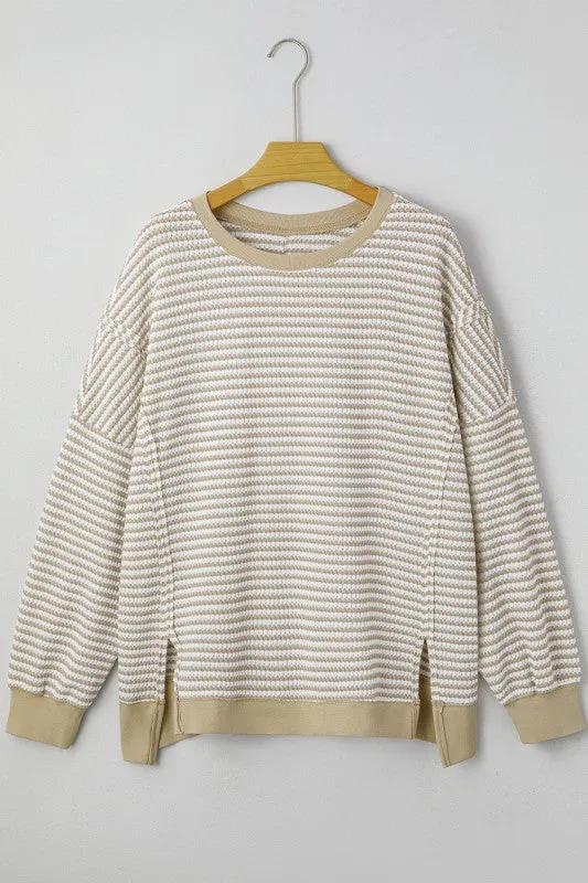 Plus Size Stripe Knit Ribbed Long Sleeve Top sold by Charming Charlie product image thumbnail 2