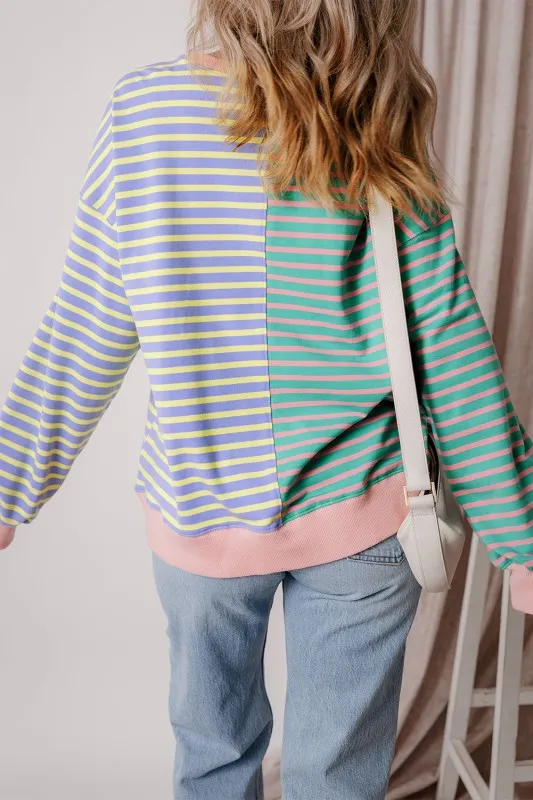 Stripe Colorblock Drop Shoulder Oversized Sweatshi sold by Charming Charlie product image thumbnail 2