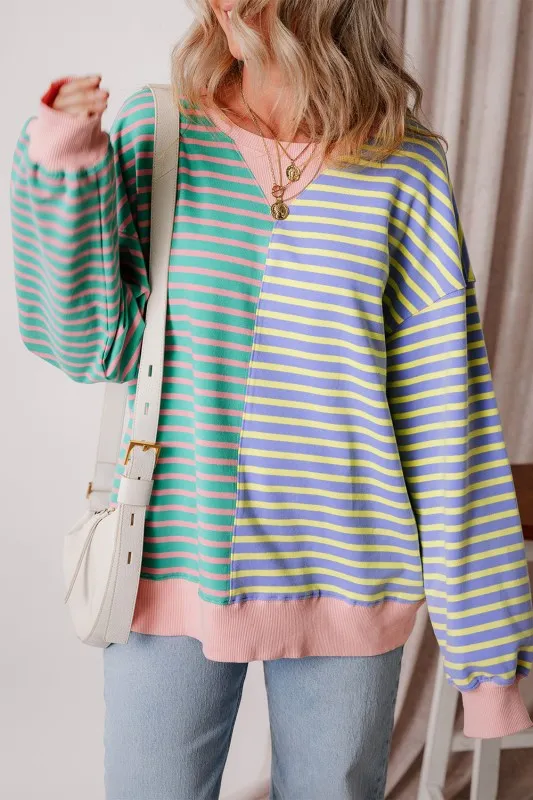 Stripe Colorblock Drop Shoulder Oversized Sweatshi sold by Charming Charlie product image thumbnail 4