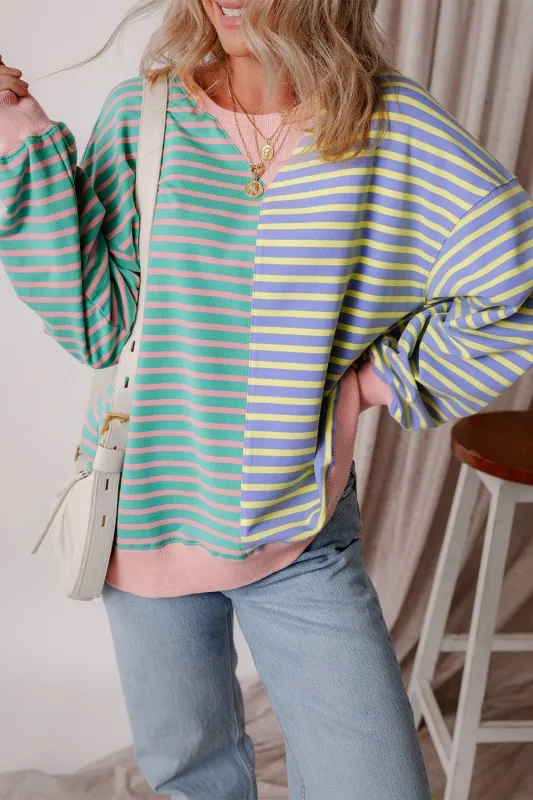 Stripe Colorblock Drop Shoulder Oversized Sweatshi sold by Charming Charlie