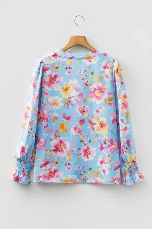 Floral Smocked Long Sleeve V-Neck Blouse sold by Charming Charlie product image thumbnail 2