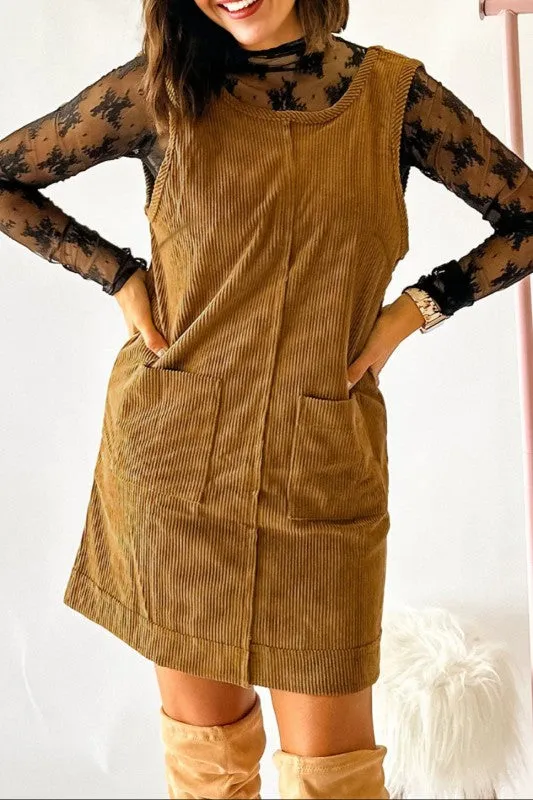 Solid Corduroy Sleeveless Pocketed Mini Dress sold by Charming Charlie