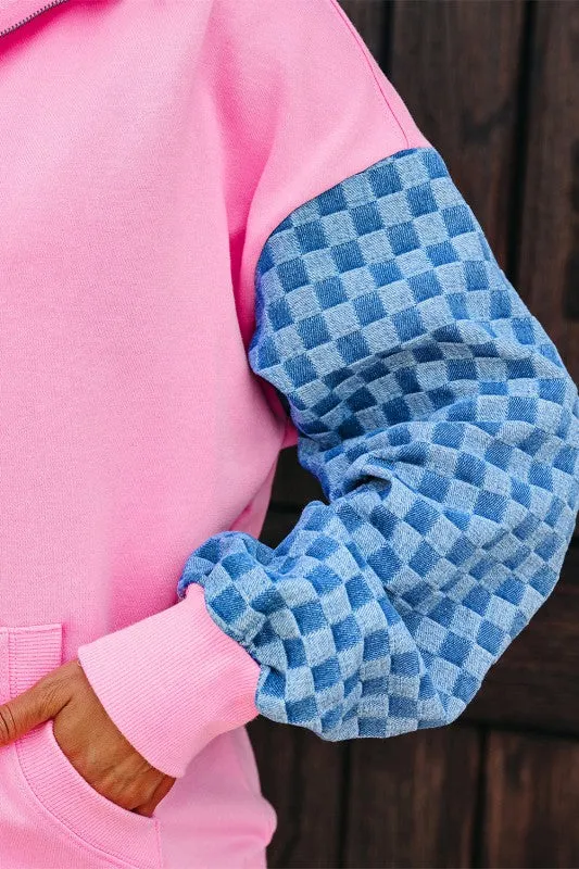 Checker Patchwork Kangaroo Pocket Half-Zip Hoodie sold by Charming Charlie product image thumbnail 4