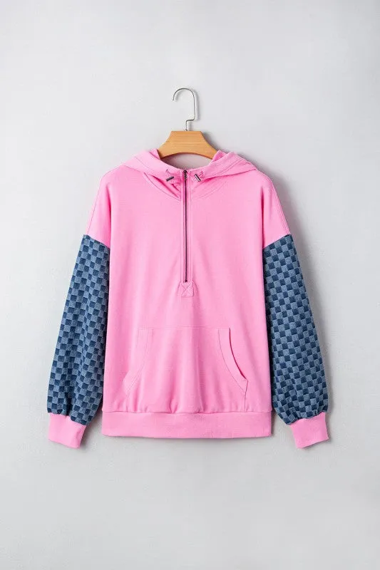 Checker Patchwork Kangaroo Pocket Half-Zip Hoodie sold by Charming Charlie product image thumbnail 5