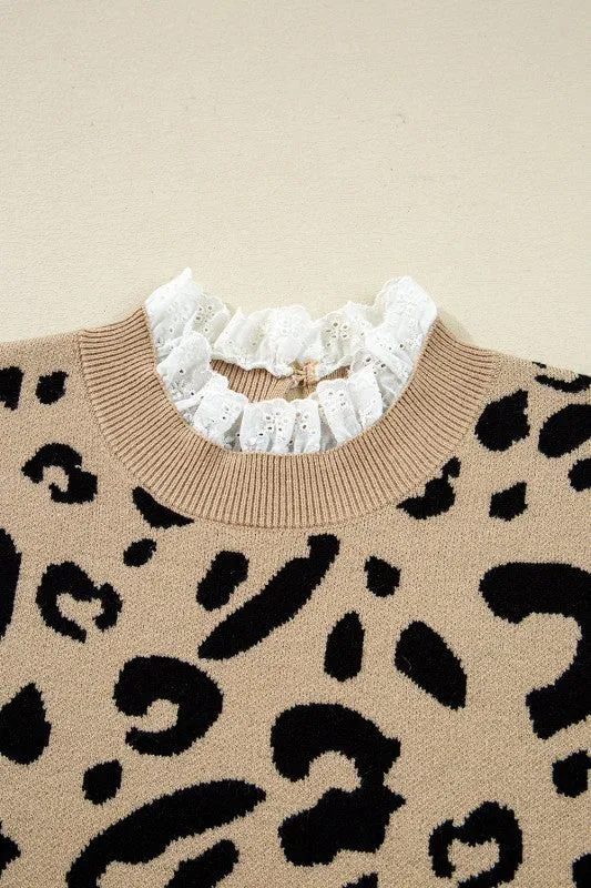 Leopard Lace Ribbed Trim Buttoned Cuff Sweater sold by Charming Charlie product image thumbnail 4