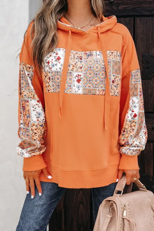 Floral Patchwork Drawstring Hoodie sold by Charming Charlie