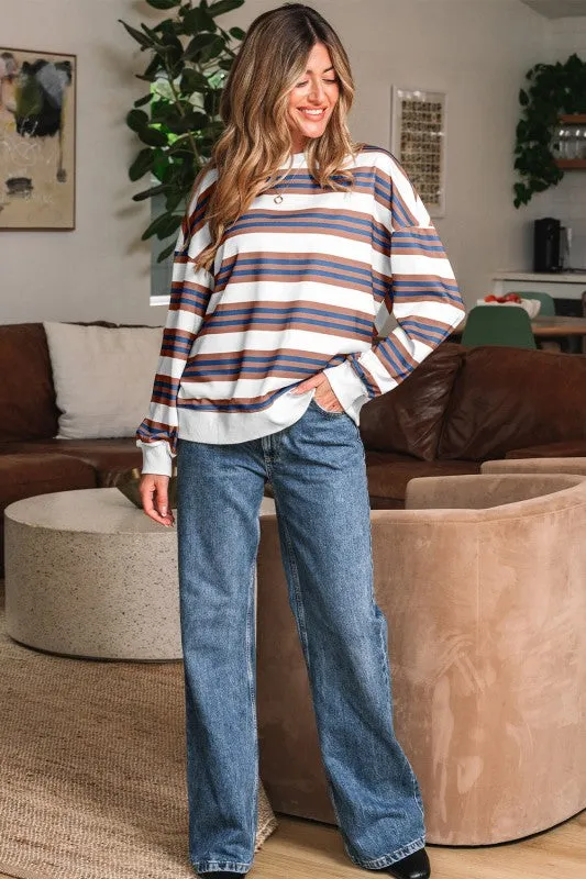 Stripe Crewneck Drop Shoulder Sweatshirt sold by Charming Charlie product image thumbnail 3