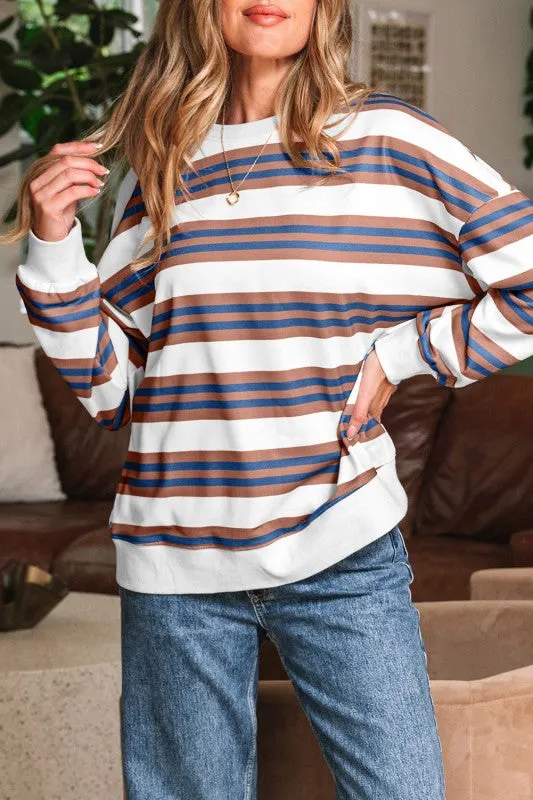 Stripe Crewneck Drop Shoulder Sweatshirt sold by Charming Charlie