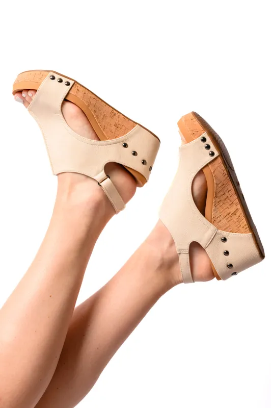 Carley Wedge Sandals in Cream sold by Charming Charlie
