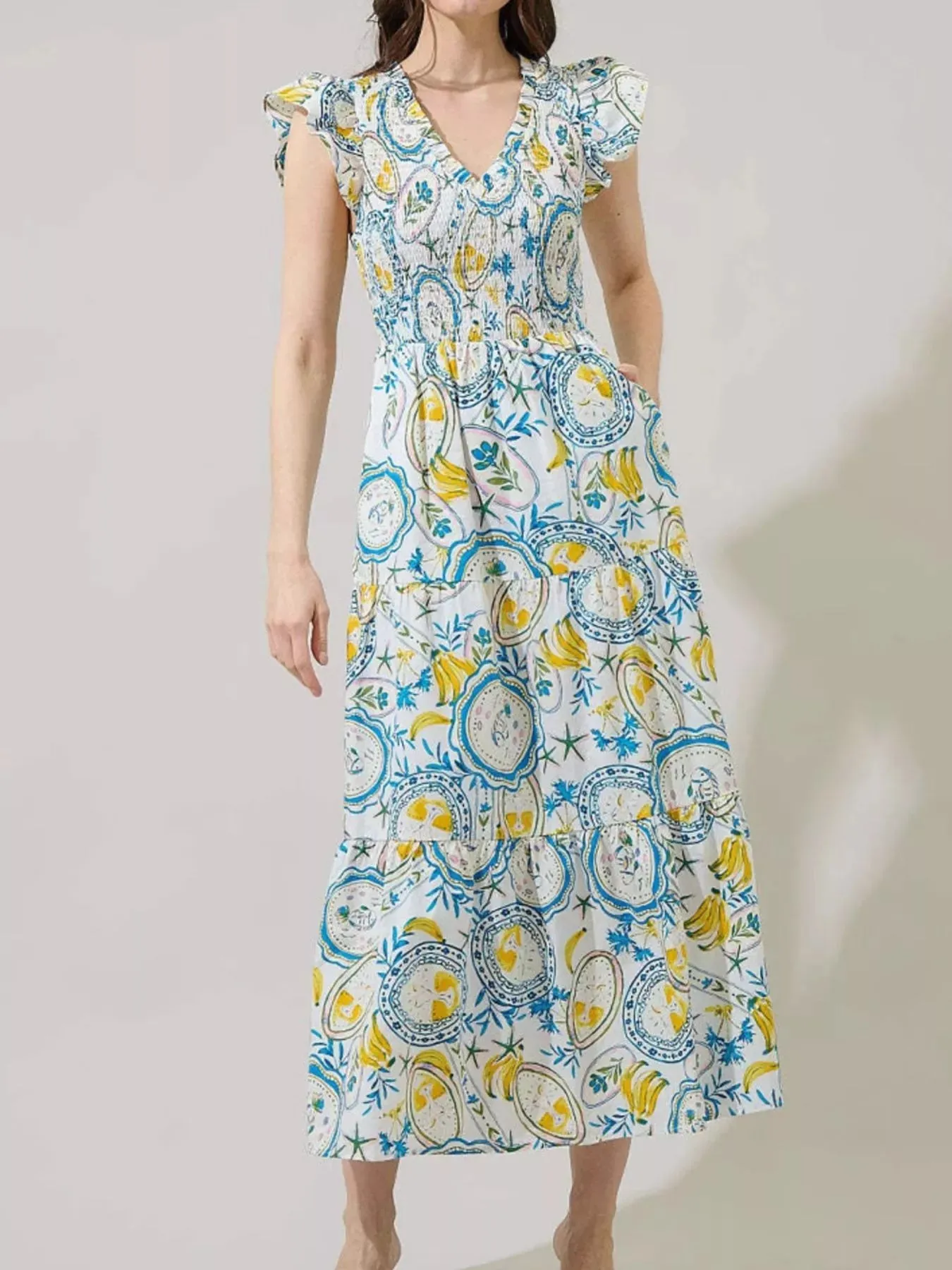 Ruffled V-Neck Tiered Midi Dress sold by Charming Charlie product image thumbnail 4