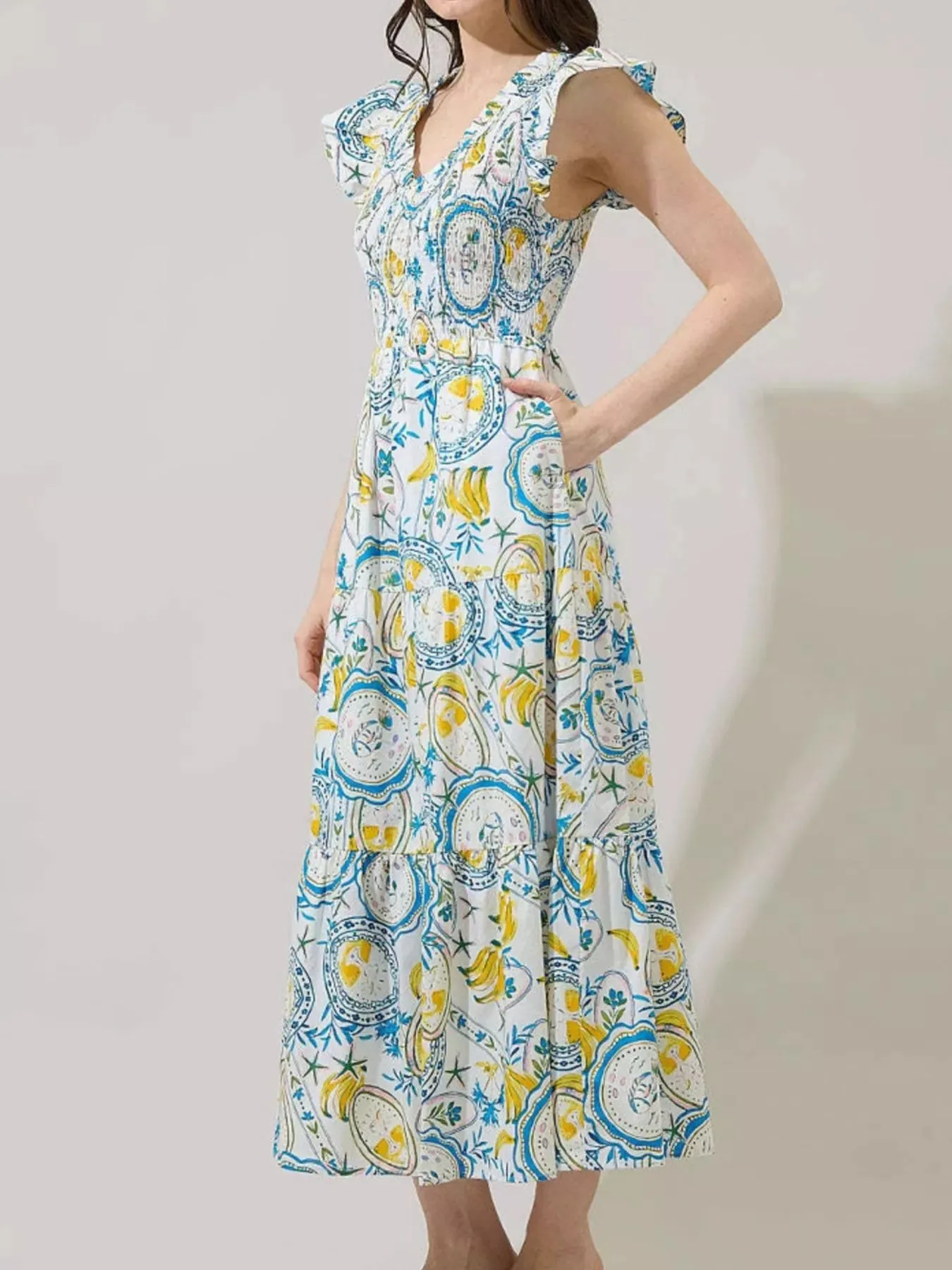 Ruffled V-Neck Tiered Midi Dress sold by Charming Charlie product image thumbnail 5