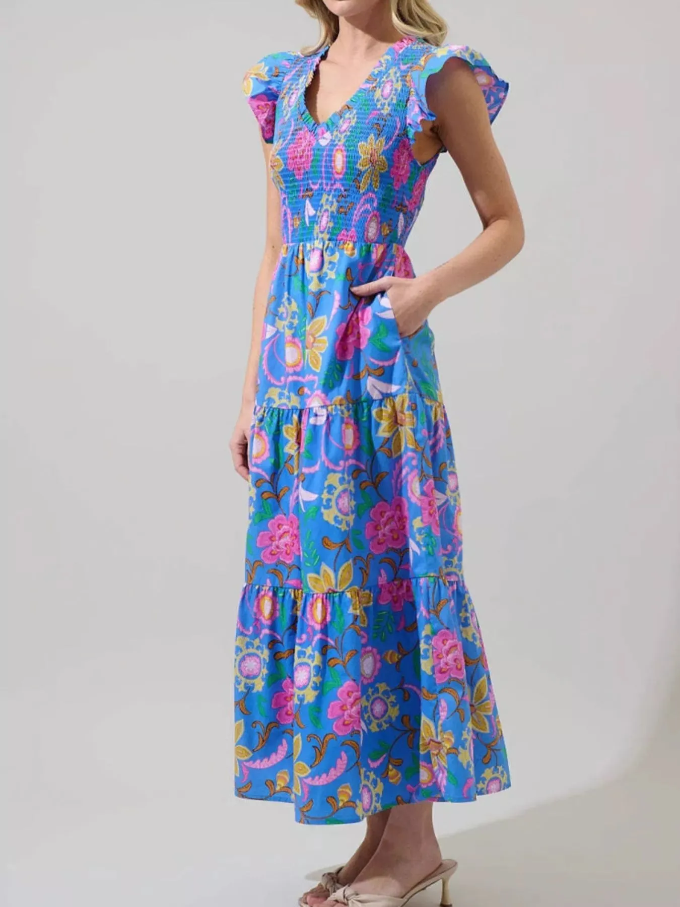 Ruffled V-Neck Tiered Midi Dress sold by Charming Charlie product image thumbnail 2