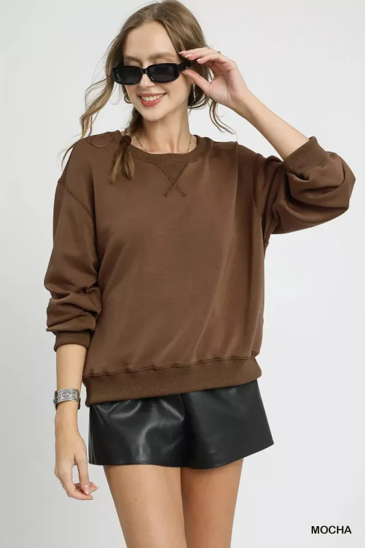 Umgee Round Neck Long Sleeve Fleece Sweatshirt sold by Charming Charlie