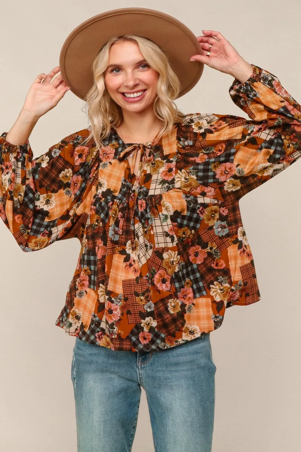 Apple Cider Patchwork Print Blouse sold by Charming Charlie product image thumbnail 5