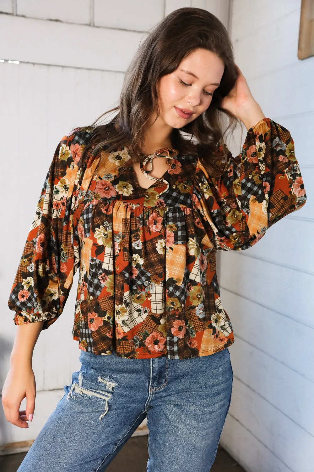 Apple Cider Patchwork Print Blouse sold by Charming Charlie product image thumbnail 2