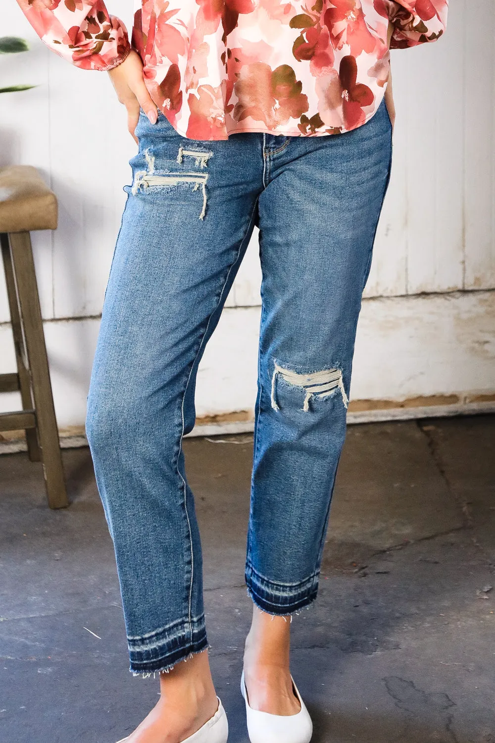 JUDY BLUE Boyfriend Fit Rip Denim Jeans sold by Charming Charlie product image thumbnail 3