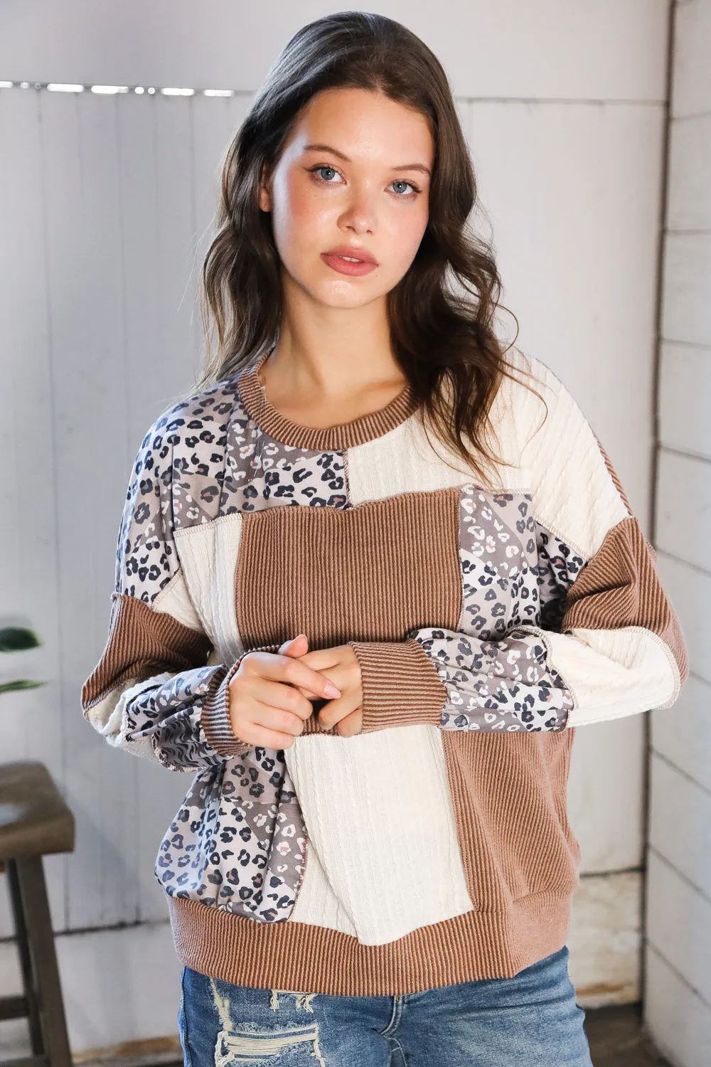 Wild Stitches Taupe Cable Knit Sweater sold by Charming Charlie product image thumbnail 4