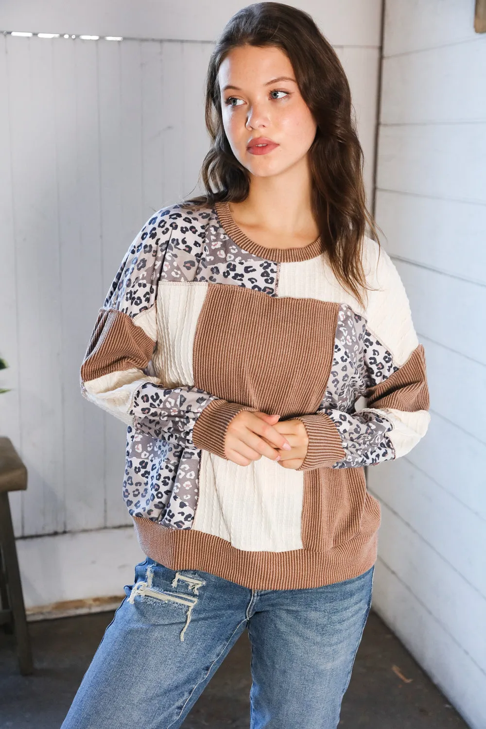 Wild Stitches Taupe Cable Knit Sweater sold by Charming Charlie product image thumbnail 2