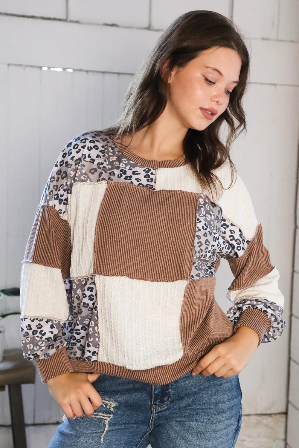 Wild Stitches Taupe Cable Knit Sweater sold by Charming Charlie product image thumbnail 3