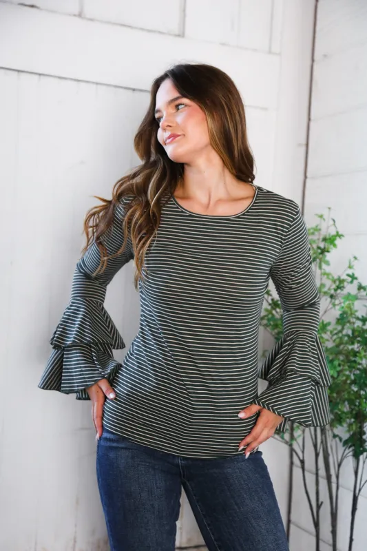 Sassy in Stripes Olive Blouse sold by Charming Charlie