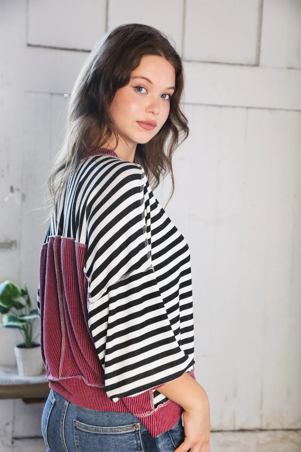 A Stripe Story Wine Crew Neck Pullover sold by Charming Charlie product image thumbnail 2