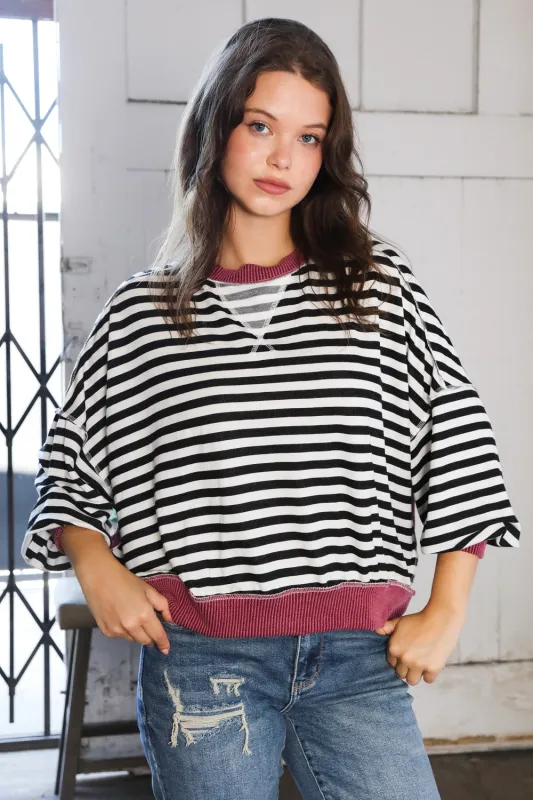 A Stripe Story Wine Crew Neck Pullover sold by Charming Charlie