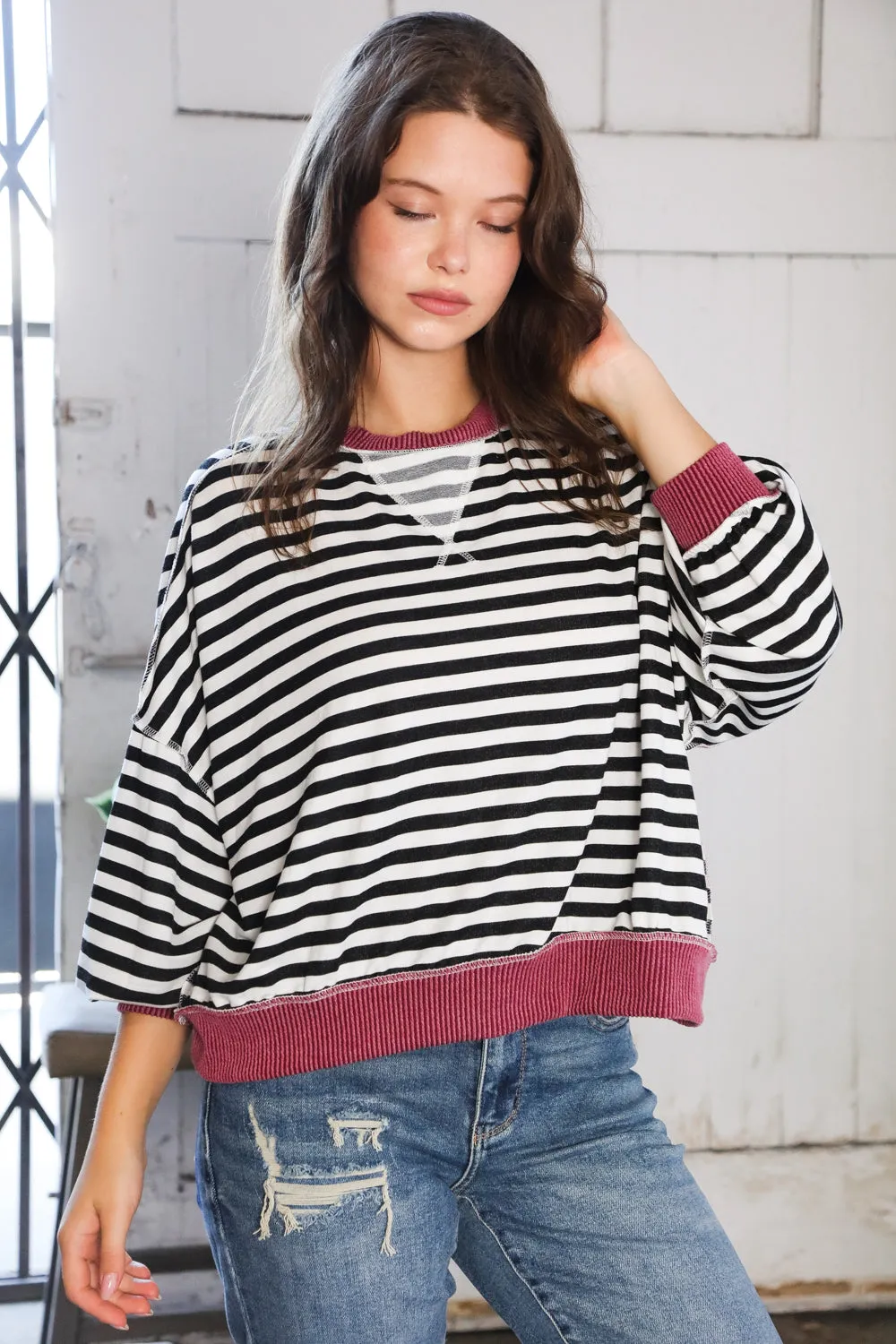 A Stripe Story Wine Crew Neck Pullover sold by Charming Charlie product image thumbnail 5