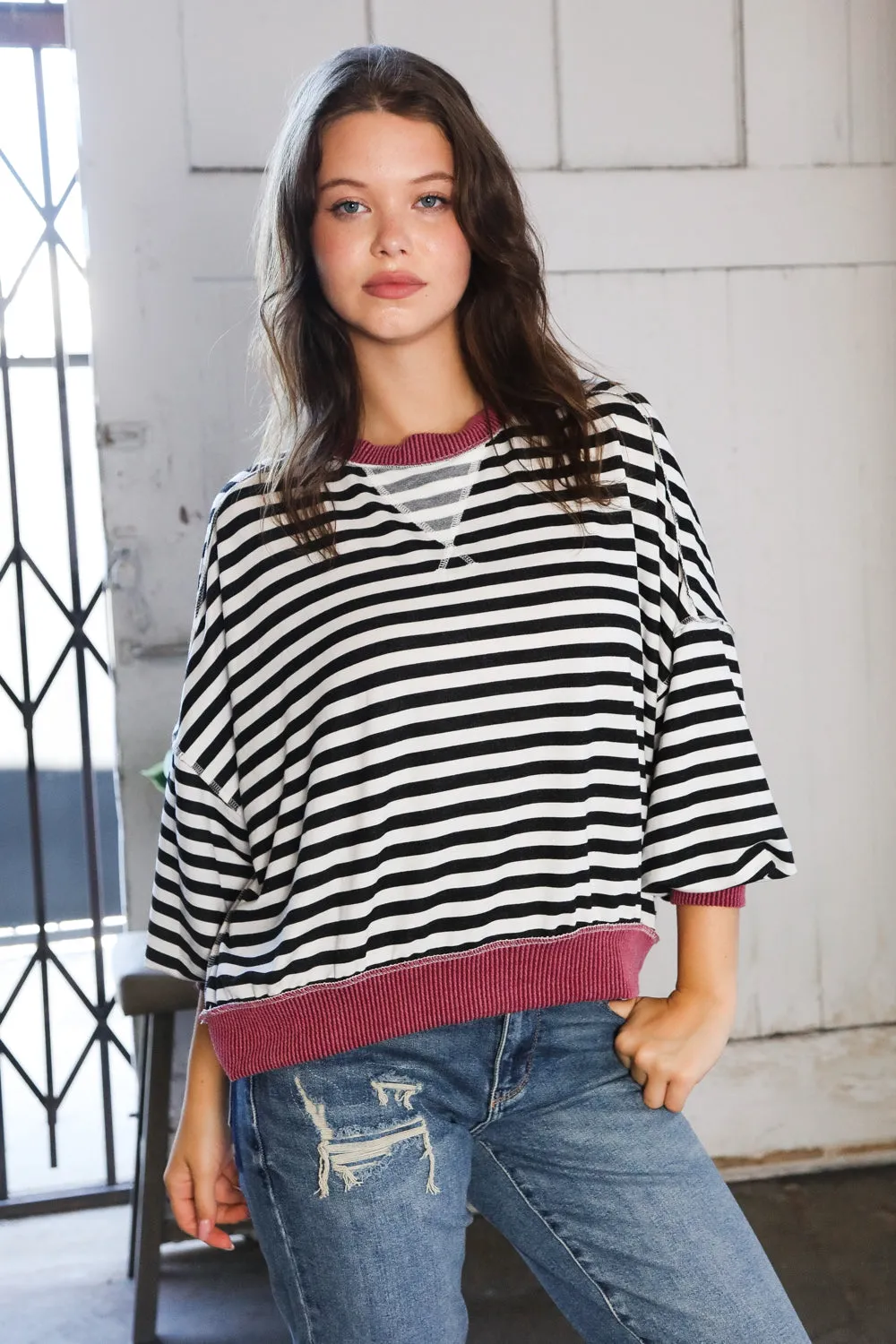 A Stripe Story Wine Crew Neck Pullover sold by Charming Charlie product image thumbnail 3