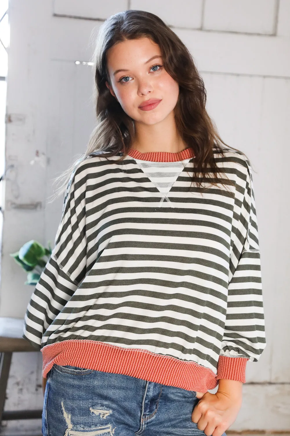 A Stripe Story Rust Crew Neck Pullover sold by Charming Charlie product image thumbnail 4