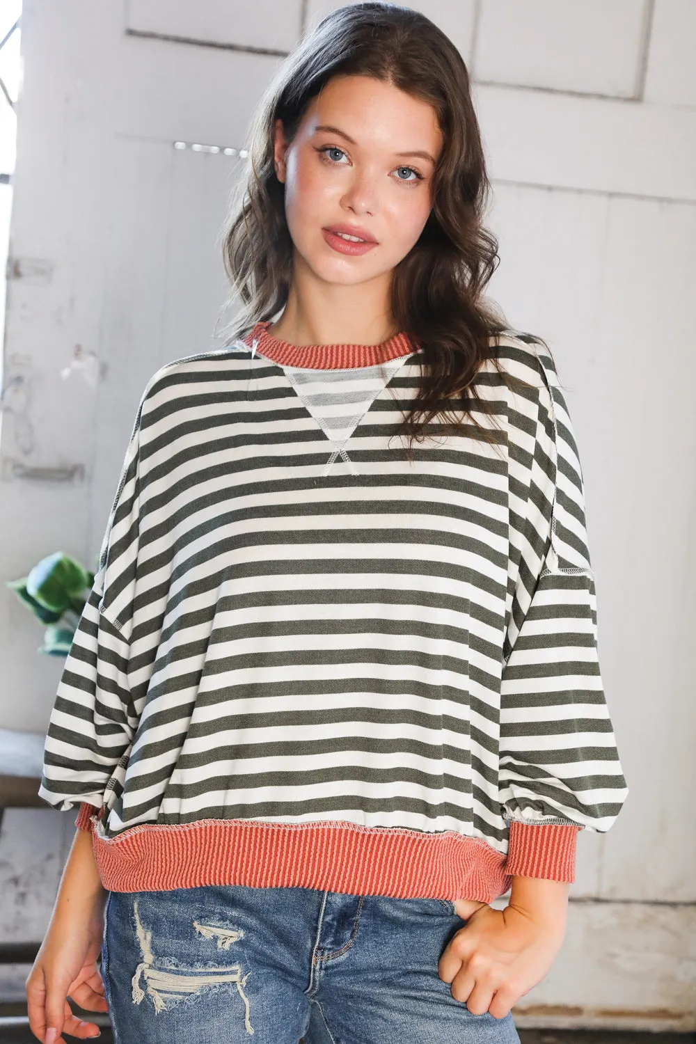 A Stripe Story Rust Crew Neck Pullover sold by Charming Charlie product image thumbnail 3