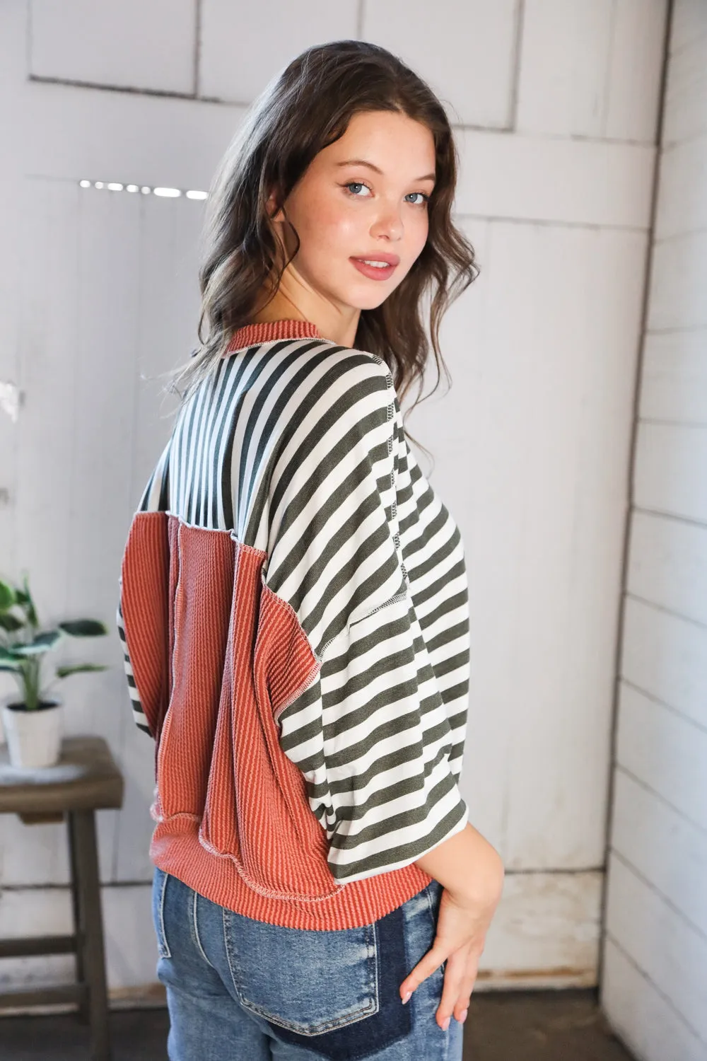 A Stripe Story Rust Crew Neck Pullover sold by Charming Charlie product image thumbnail 2