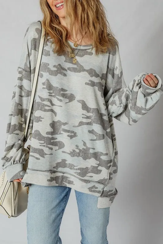Camo Reverse Seam Drop Shoulder Sweatshirt sold by Charming Charlie product image thumbnail 5