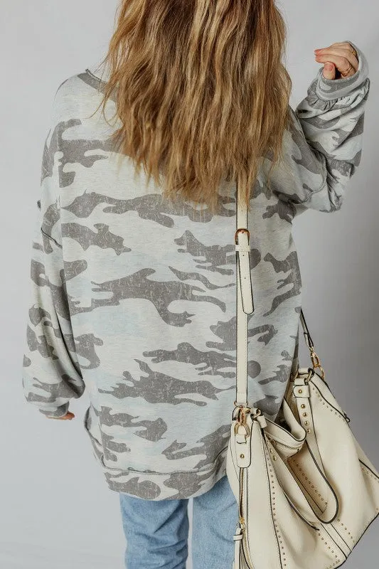 Camo Reverse Seam Drop Shoulder Sweatshirt sold by Charming Charlie product image thumbnail 2