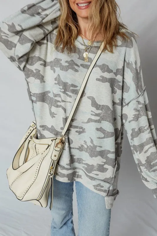 Camo Reverse Seam Drop Shoulder Sweatshirt sold by Charming Charlie product image thumbnail 4