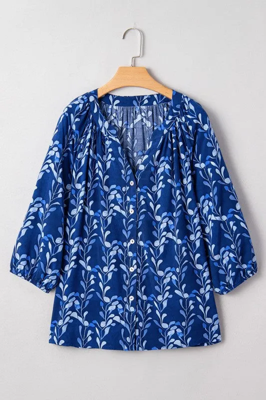 Floral 3/4 Sleeve Notched Neck Blouse sold by Charming Charlie product image thumbnail 2