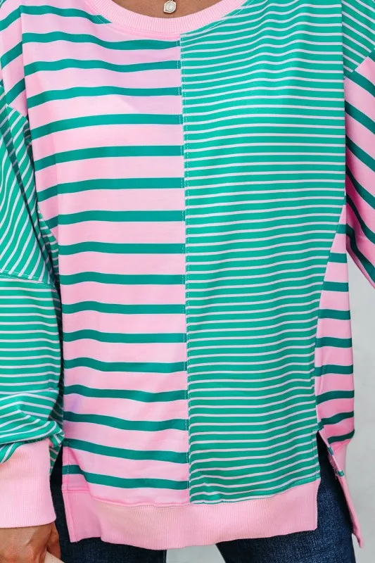 Stripe Colorblock Patchwork Side Slit Sweatshirt sold by Charming Charlie product image thumbnail 5