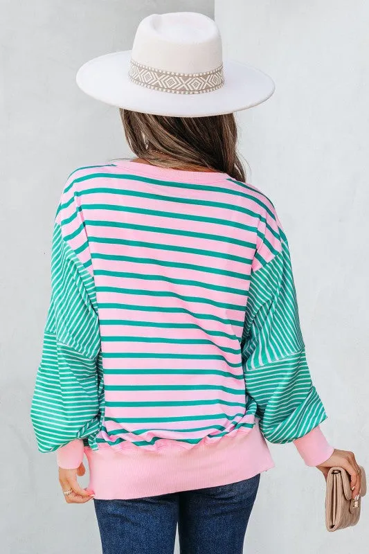 Stripe Colorblock Patchwork Side Slit Sweatshirt sold by Charming Charlie product image thumbnail 2