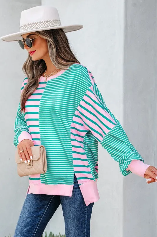 Stripe Colorblock Patchwork Side Slit Sweatshirt sold by Charming Charlie product image thumbnail 3